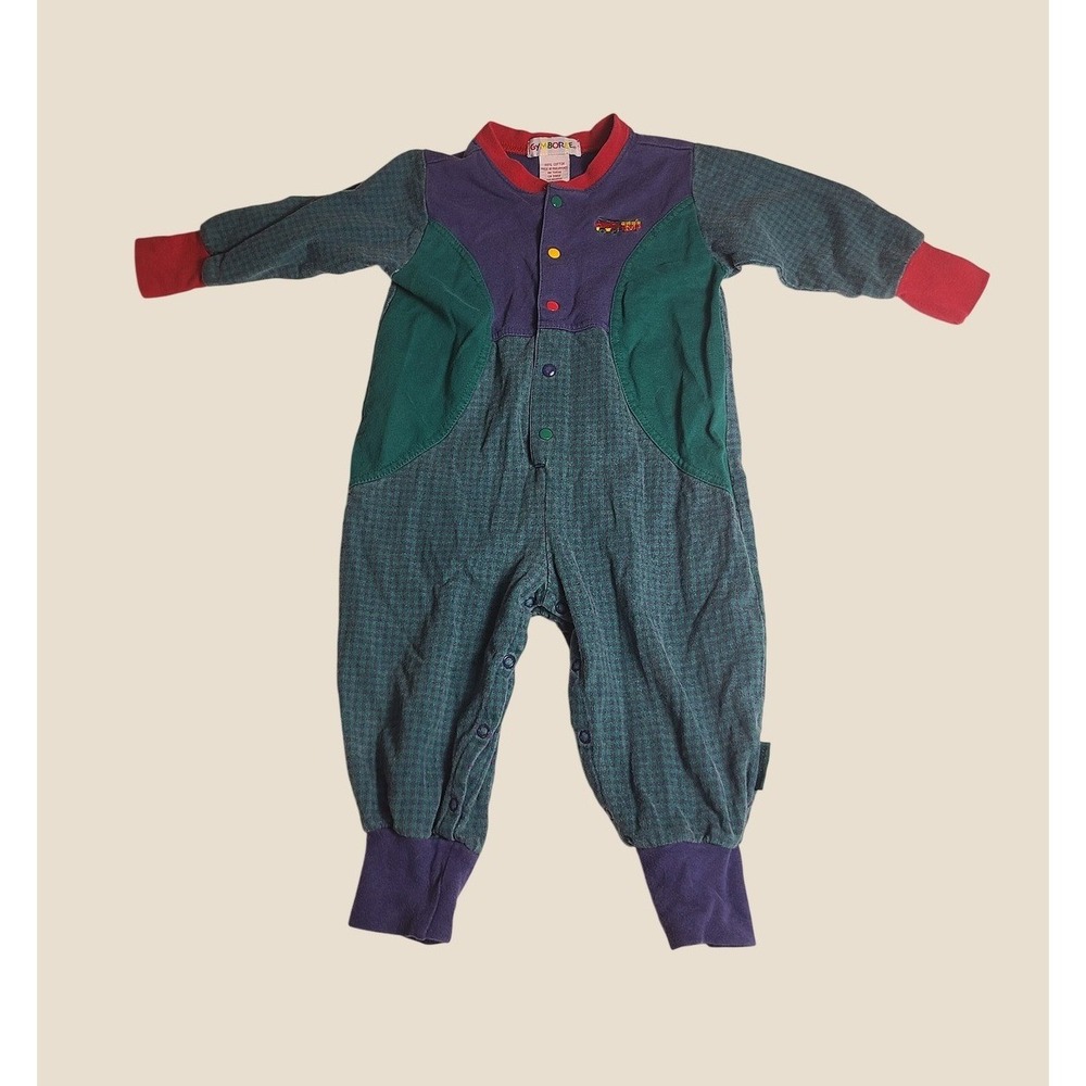 VTG Gymboree Colorblock Kids XS/ 9-12M Multicolor Train Snap Up Cotton Bodysuit